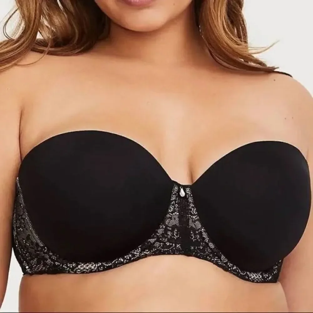 Torrid lace Balconette Lined Underwired Strapless Option Bra Black 46D‎
